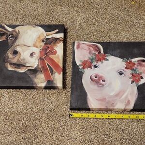Farm Animal Holiday Canvas Set - Cow and Pig